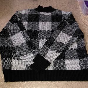 Checkered Knit Turtleneck Sweater